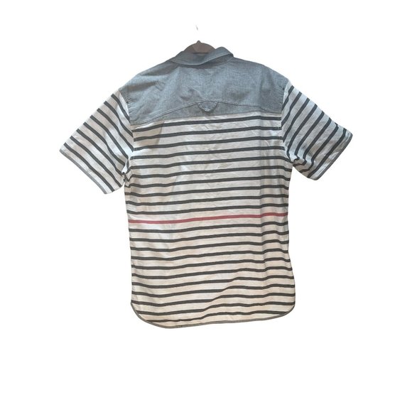 Parish Nation Clothing XLarge mens Button Down gray -blue stripes pre-owned - Picture 3 of 14